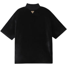 Load image into Gallery viewer, Metallic Stand Collar Half Sleeve Velvet T-Shirt
