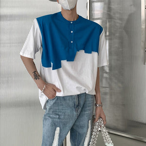 Patchwork Shoulder Pads Short Sleeve T-Shirt