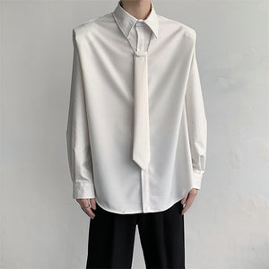 Tie Trim Shoulder Pads Long Sleeves Shirts