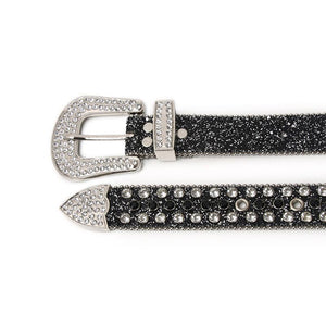 Alloy Pin Buckle Imitation Diamond Inlaid PU Belt